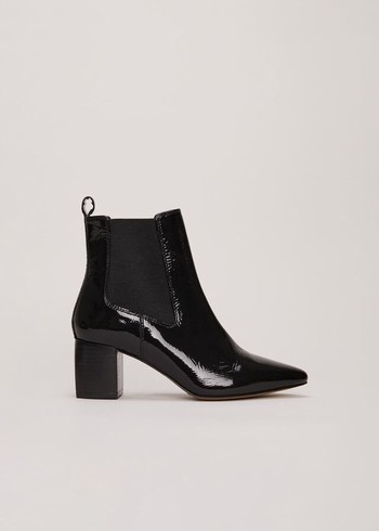 Phase Eight Black Leather Patent Boots Black Australia | PF0865371